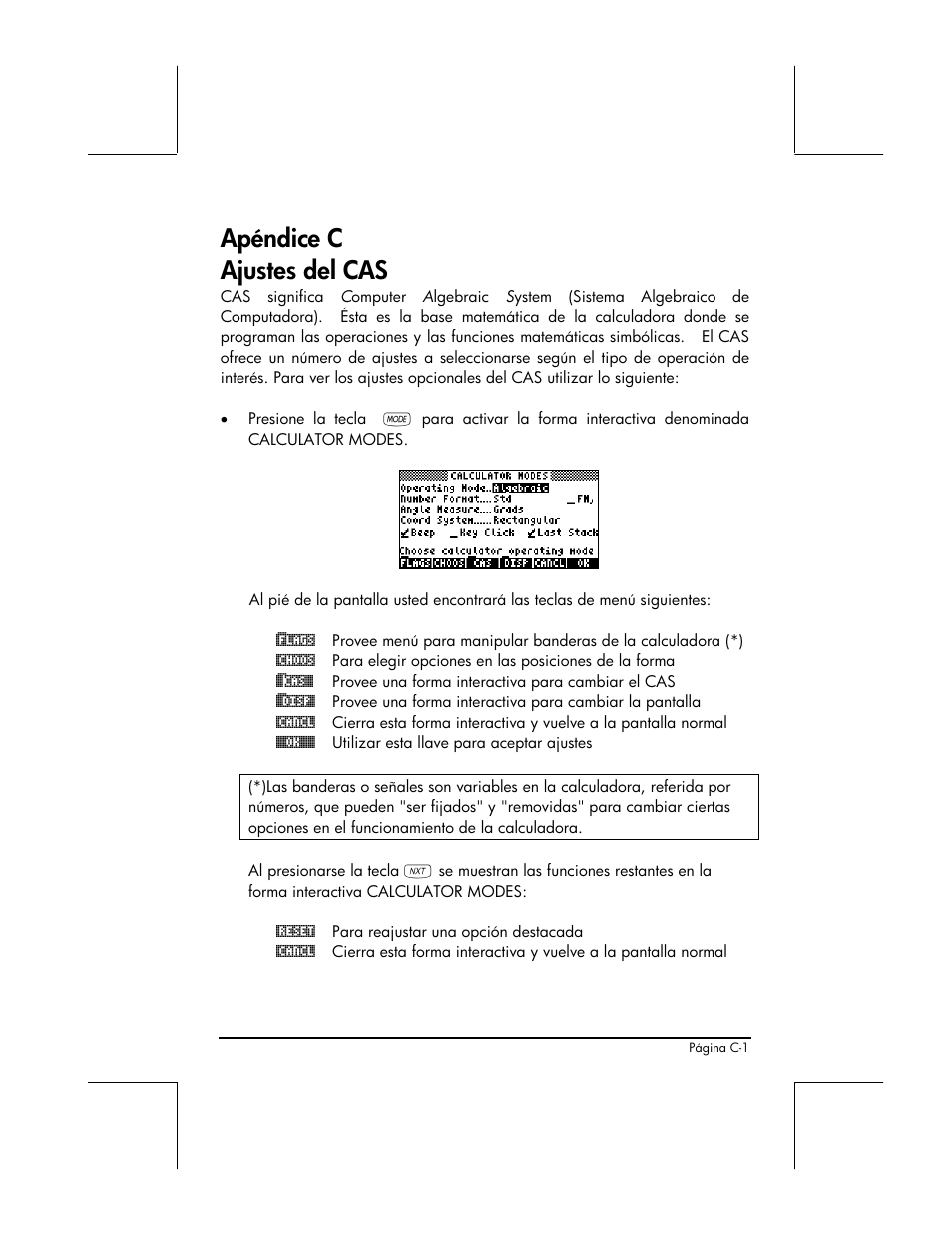 Apendice c - ajustes del cas, Apéndice c ajustes del cas | HP 48gII Graphing Calculator User Manual | Page 824 / 892