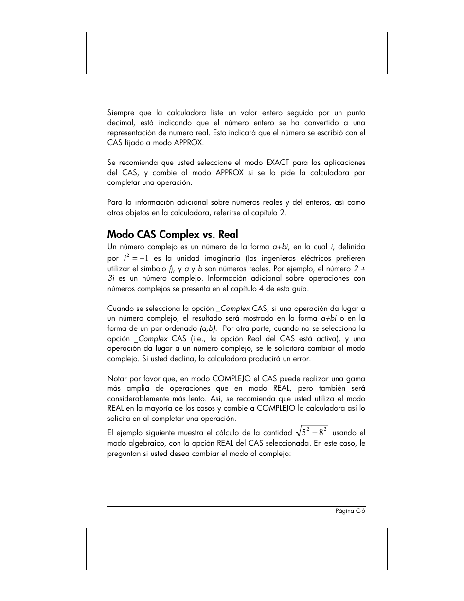 Modo cas complex vs. real | HP 48gII Graphing Calculator User Manual | Page 829 / 892
