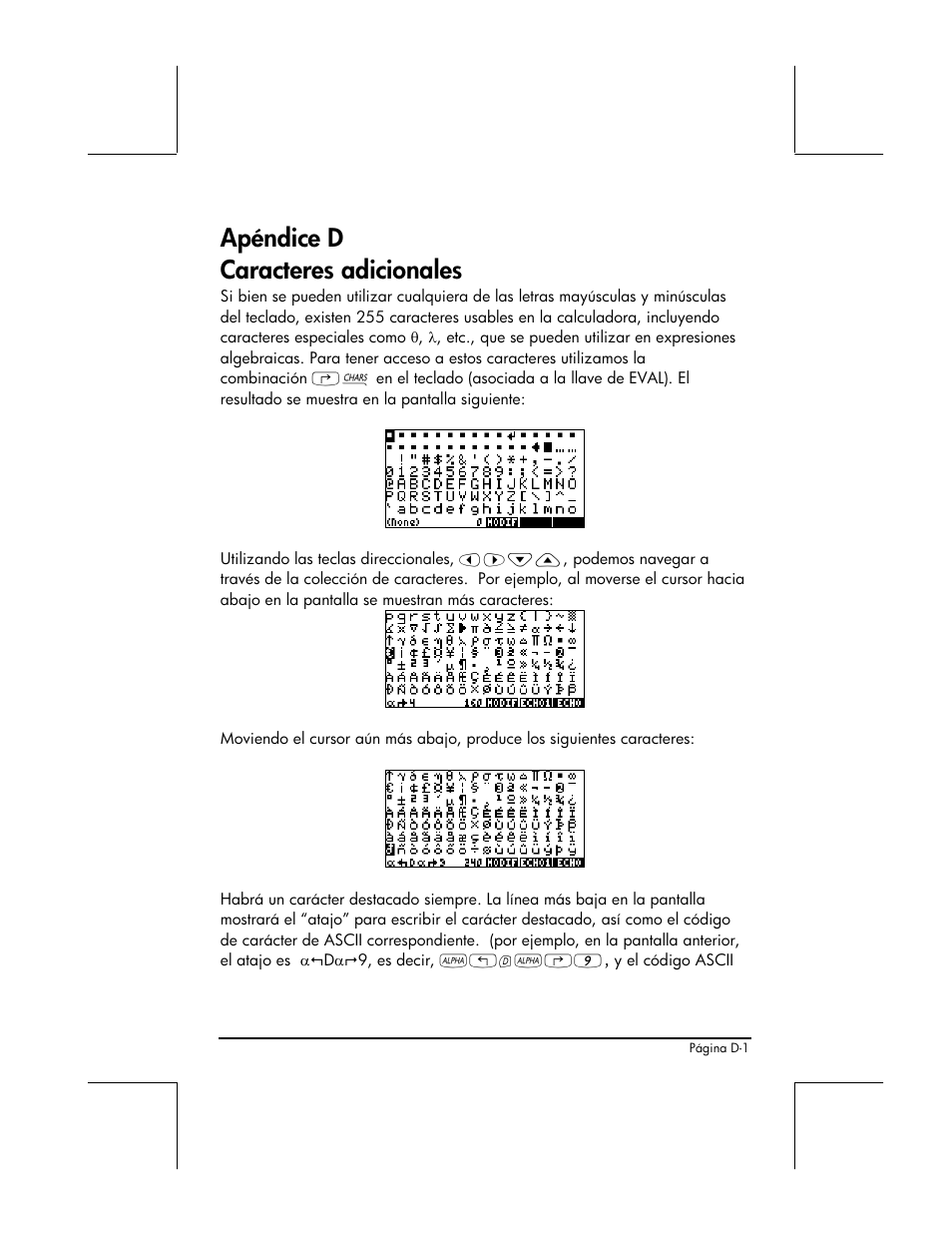 Apendice d - caracteres adicionales, Apéndice d caracteres adicionales | HP 48gII Graphing Calculator User Manual | Page 838 / 892