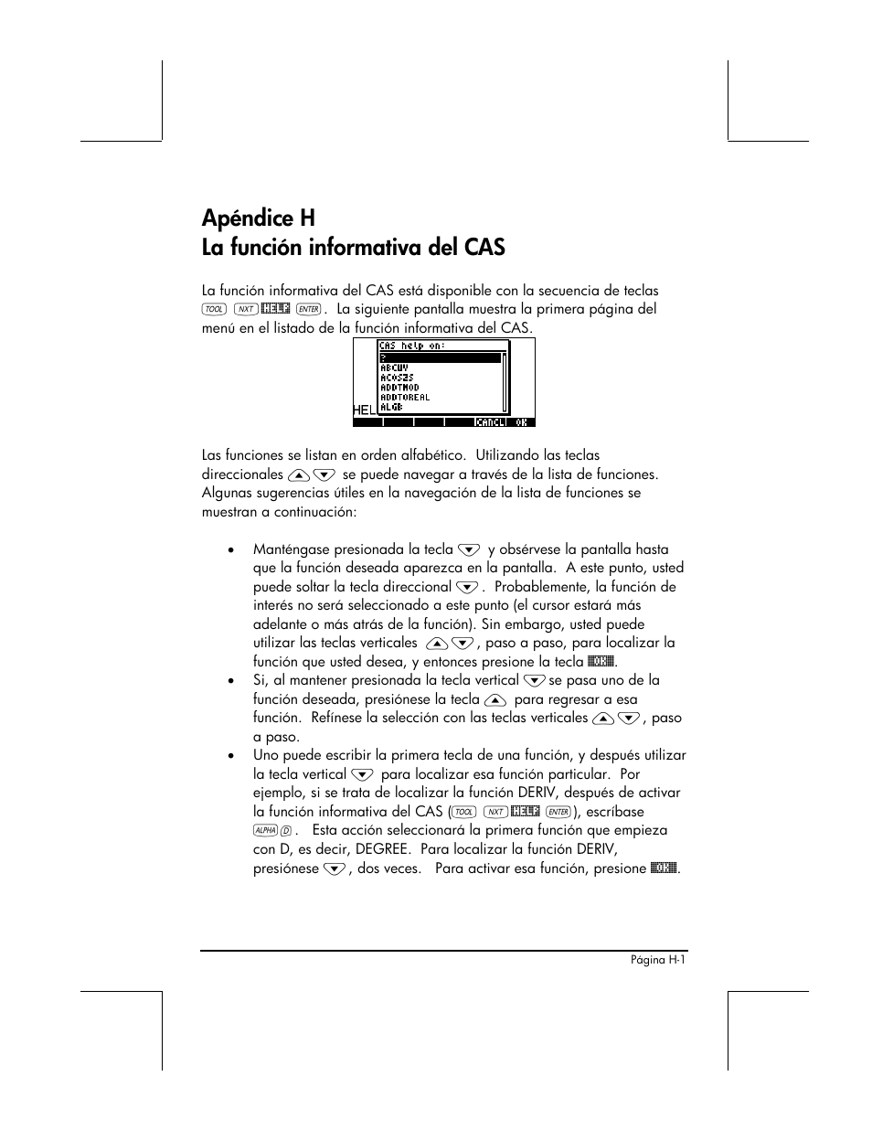 Apendice h - la funcion informativa del cas, Apéndice h la función informativa del cas | HP 48gII Graphing Calculator User Manual | Page 853 / 892