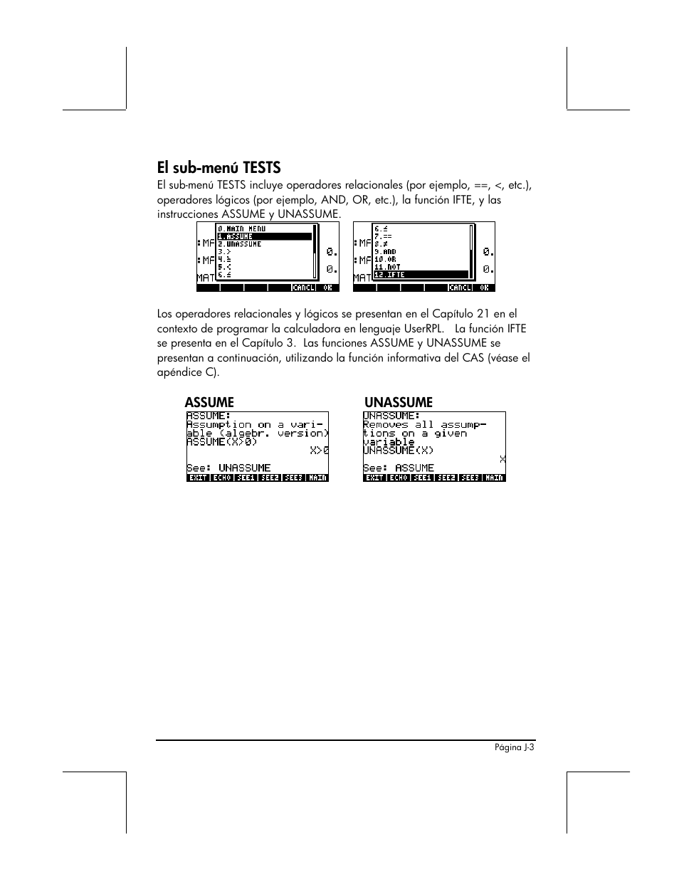 El sub-menú tests | HP 48gII Graphing Calculator User Manual | Page 858 / 892