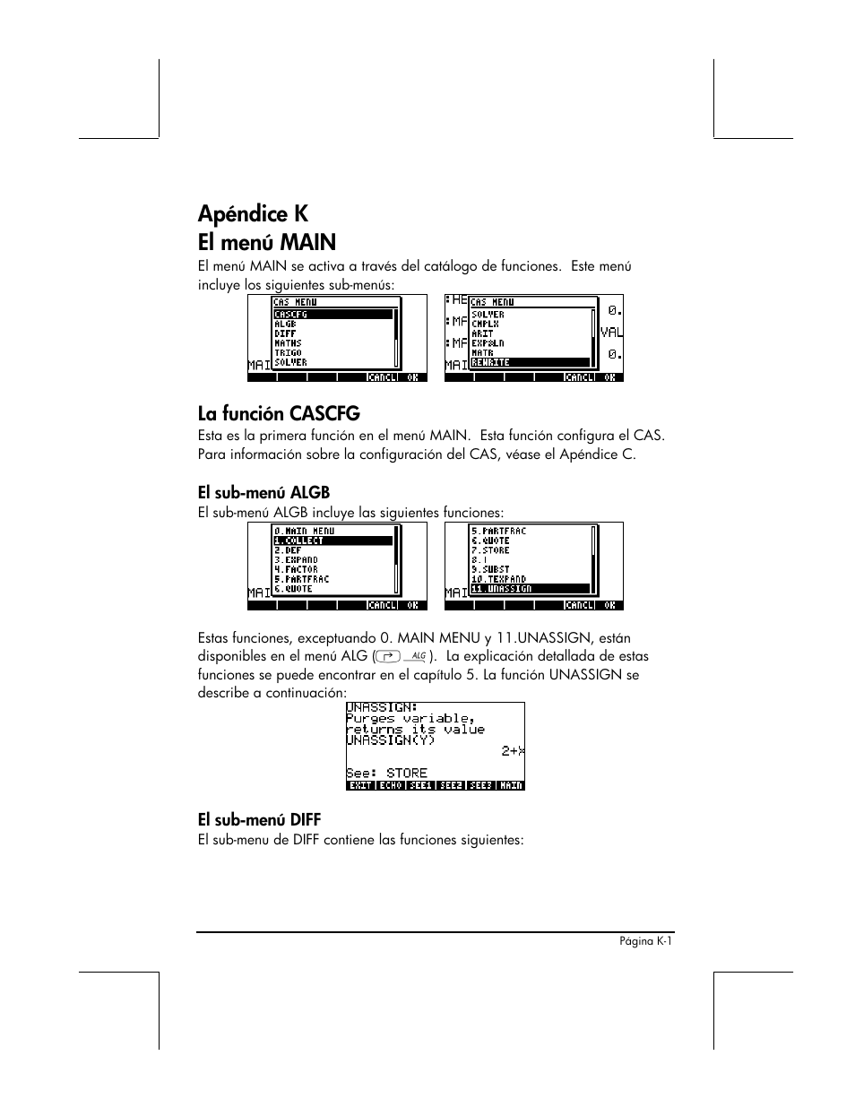 Apendice k - el menu main, Apéndice k el menú main, La función cascfg | HP 48gII Graphing Calculator User Manual | Page 859 / 892