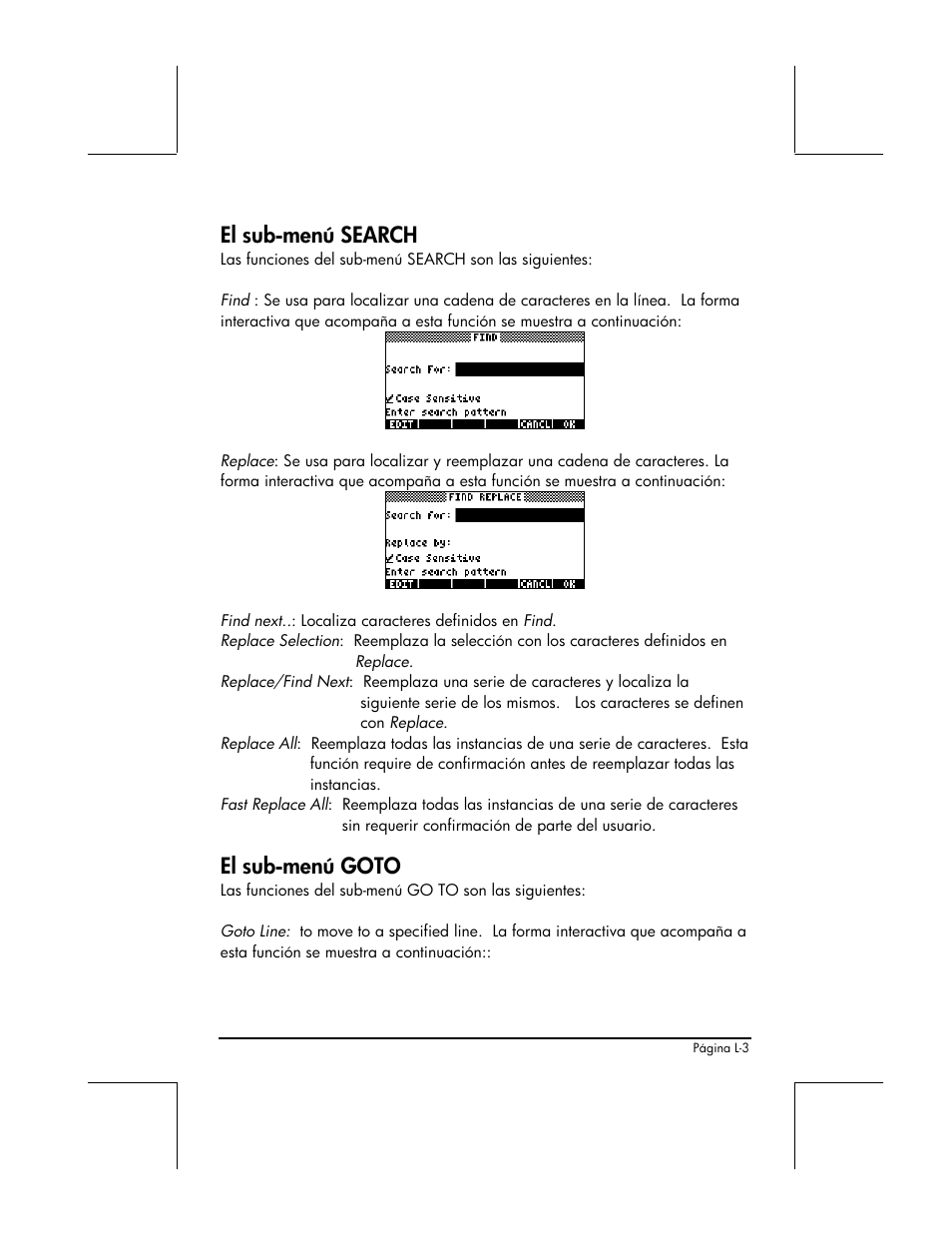 El sub-menú search, El sub-menú goto | HP 48gII Graphing Calculator User Manual | Page 866 / 892