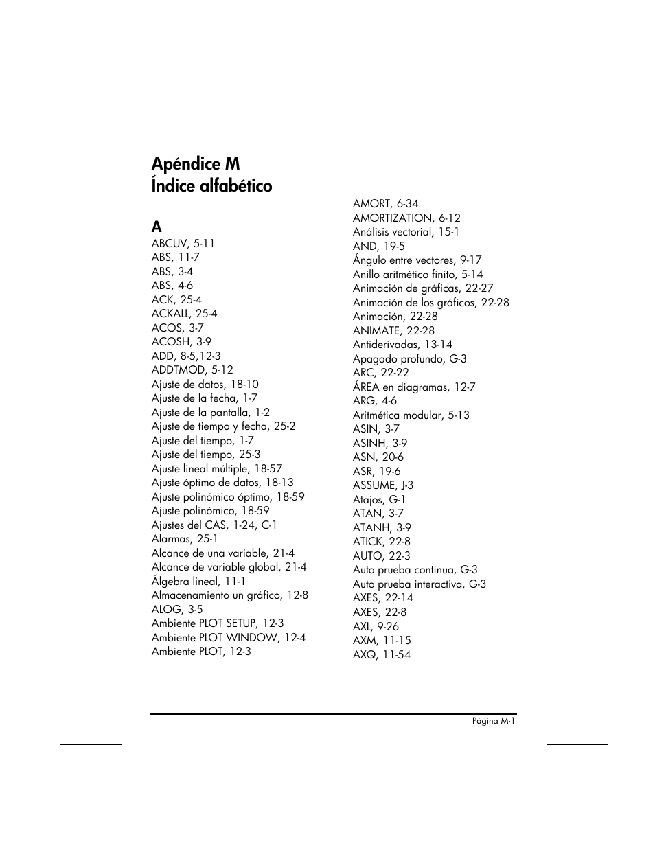 Apendice m - indice alfabetico, Apéndice m índice alfabético | HP 48gII Graphing Calculator User Manual | Page 868 / 892