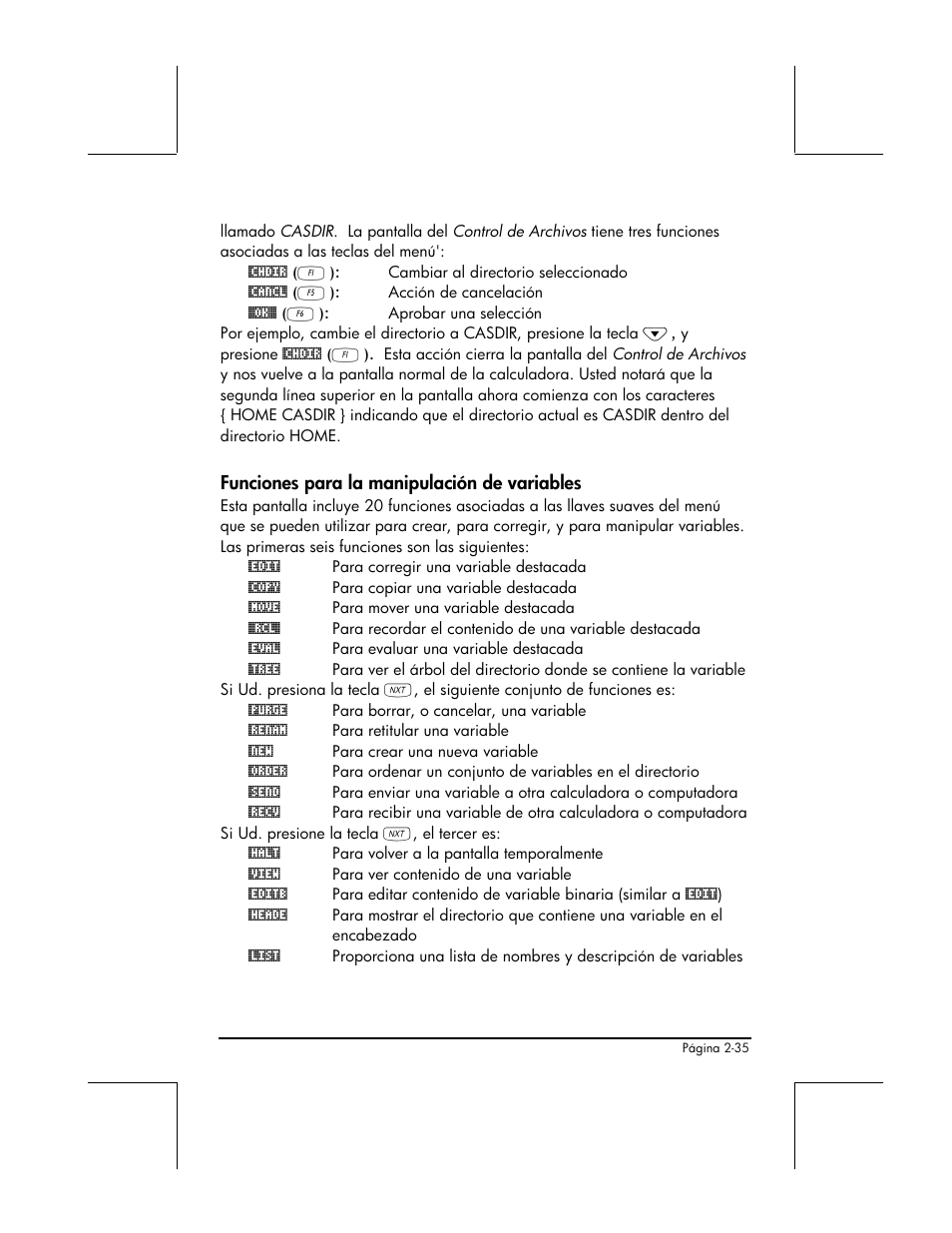 Funciones para la manipulacion de variables | HP 48gII Graphing Calculator User Manual | Page 95 / 892