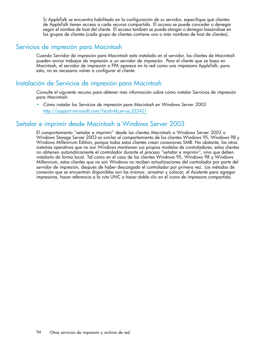 Servicios de impresión para macintosh | HP Servidor de almacenamiento HP ProLiant DL320s User Manual | Page 94 / 152