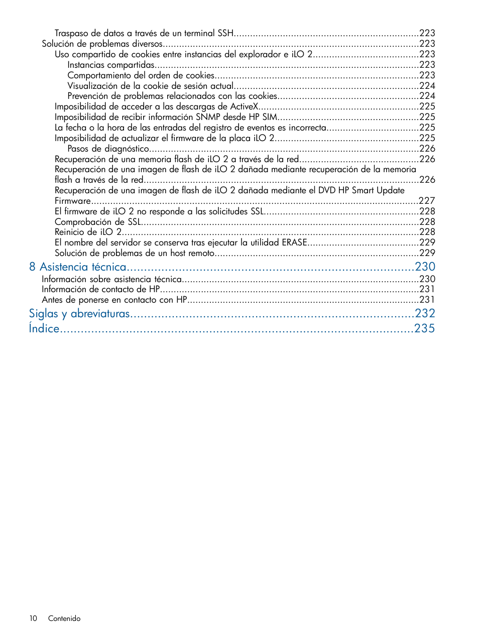 8 asistencia técnica, Siglas y abreviaturas índice | HP Integrated Lights-Out 2 User Manual | Page 10 / 250