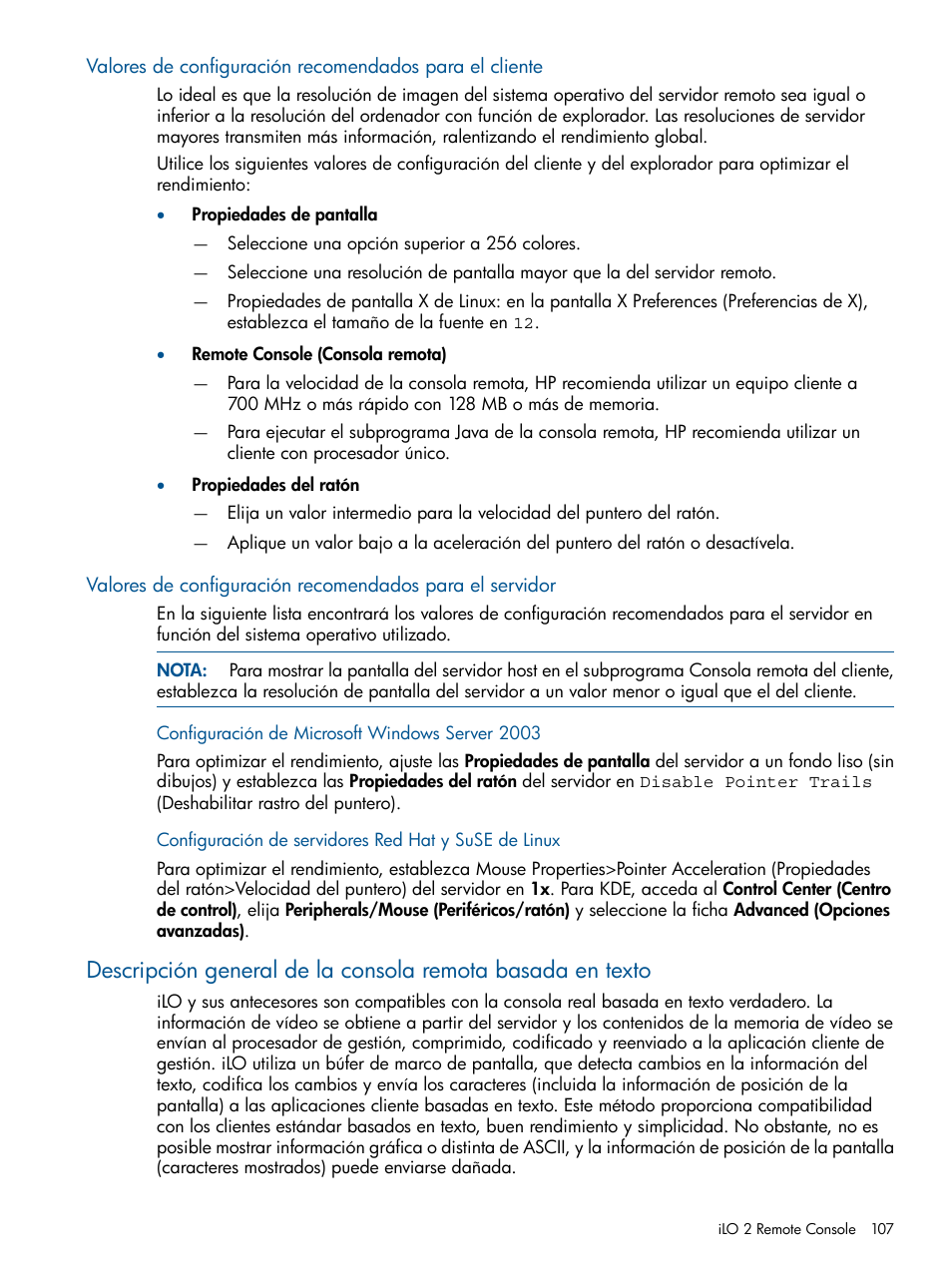 Configuración de microsoft windows server 2003 | HP Integrated Lights-Out 2 User Manual | Page 107 / 250