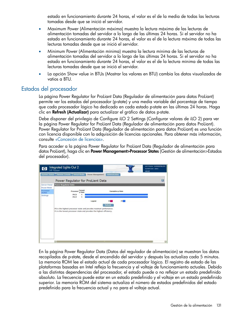 Estados del procesador | HP Integrated Lights-Out 2 User Manual | Page 131 / 250