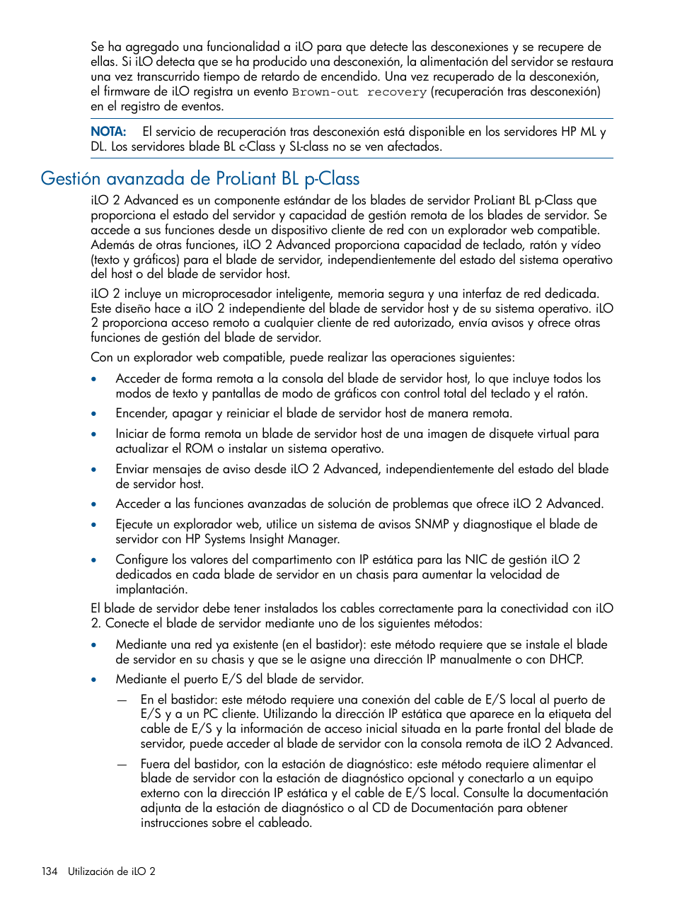 Gestión avanzada de proliant bl p-class | HP Integrated Lights-Out 2 User Manual | Page 134 / 250