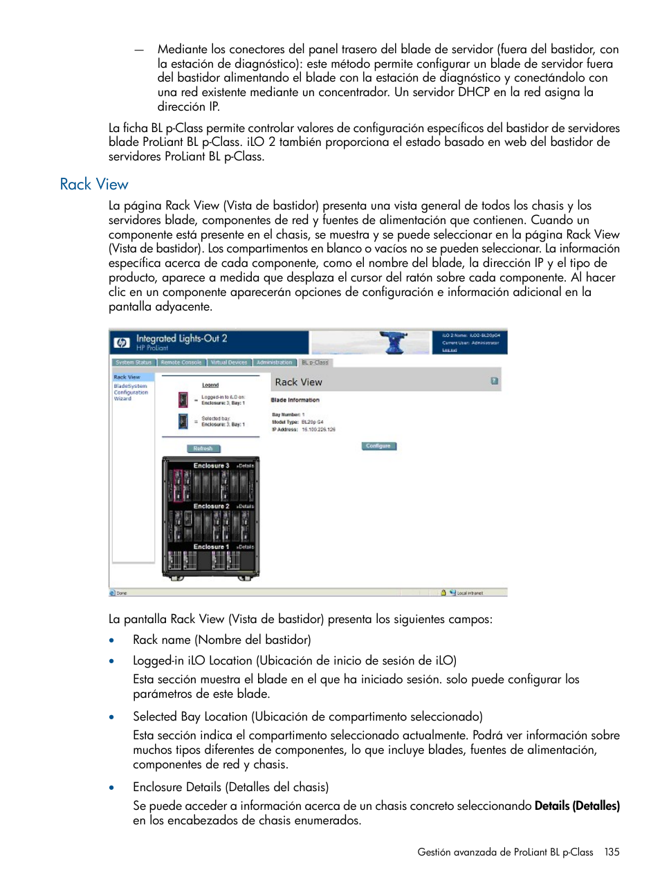 Rack view | HP Integrated Lights-Out 2 User Manual | Page 135 / 250