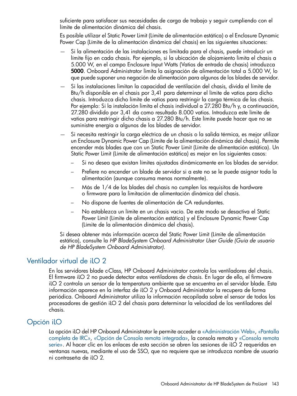 Ventilador virtual de ilo 2, Opción ilo, Ventilador virtual de ilo 2 opción ilo | HP Integrated Lights-Out 2 User Manual | Page 143 / 250