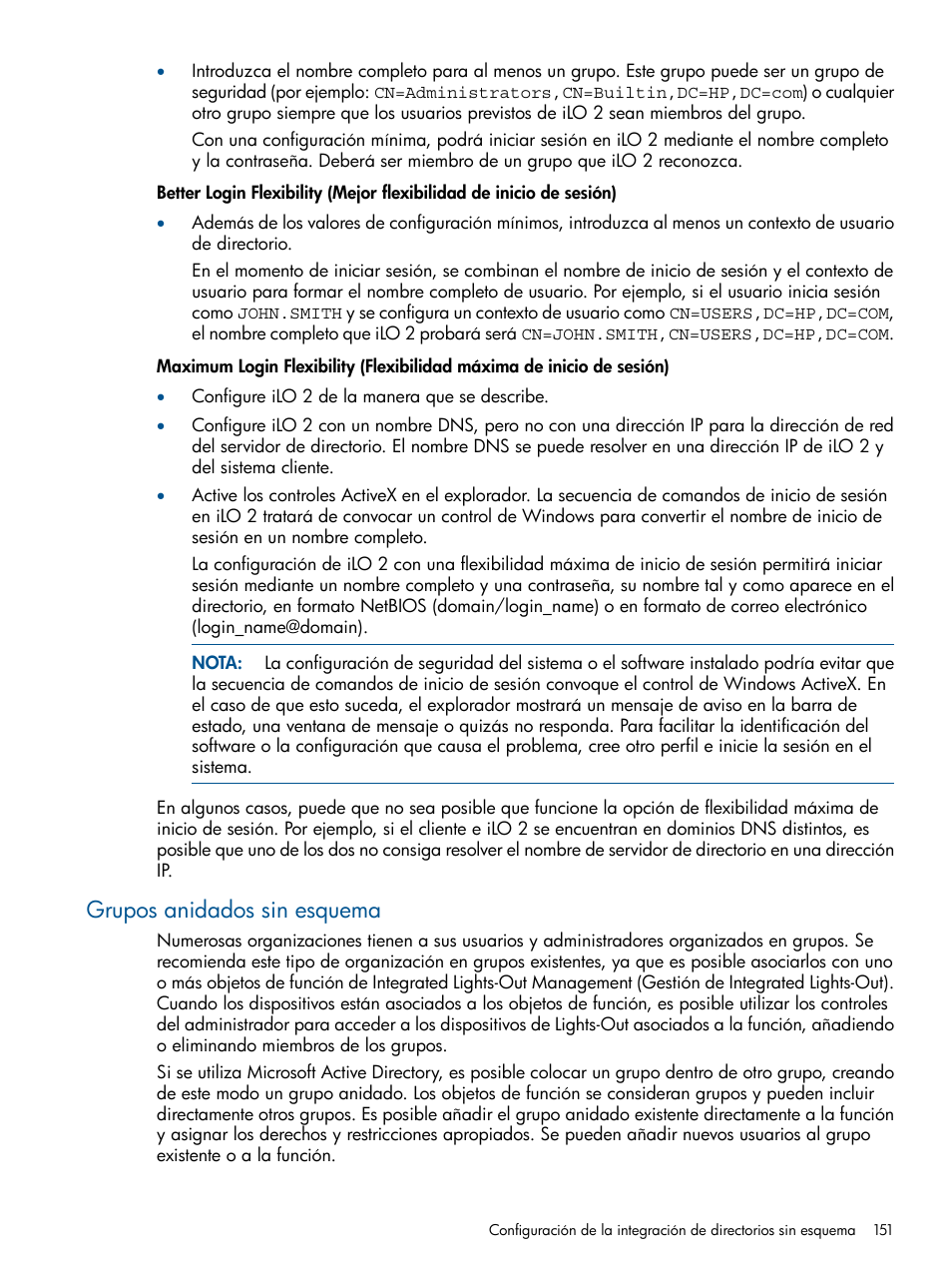 Grupos anidados sin esquema | HP Integrated Lights-Out 2 User Manual | Page 151 / 250