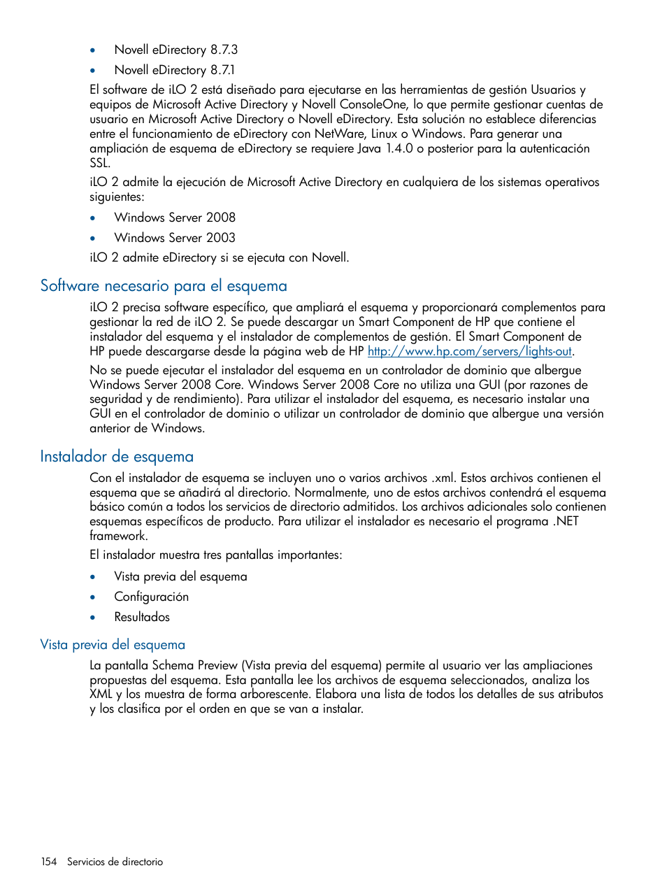 Software necesario para el esquema, Instalador de esquema, Vista previa del esquema | HP Integrated Lights-Out 2 User Manual | Page 154 / 250