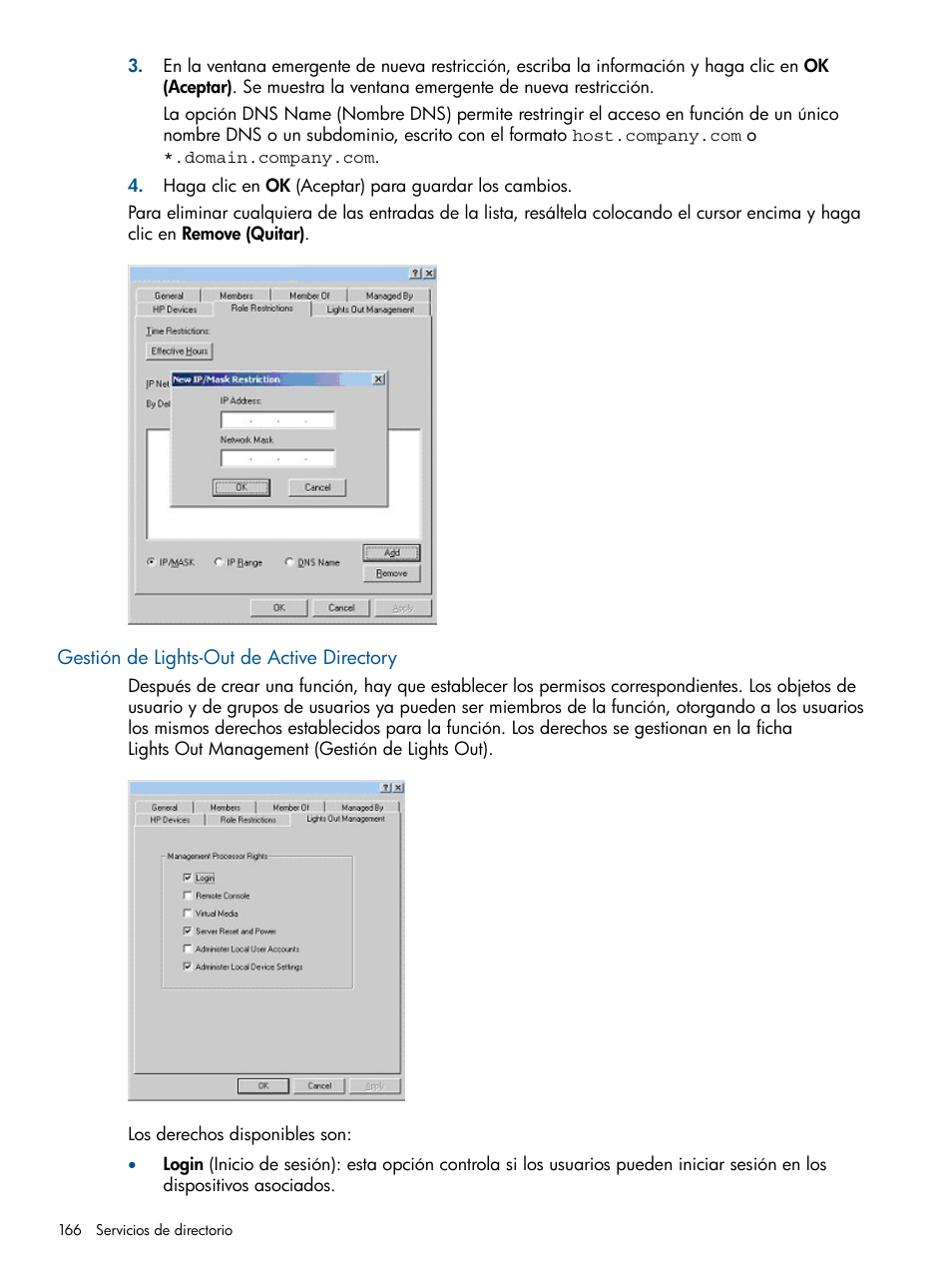 Gestión de lights-out de active directory | HP Integrated Lights-Out 2 User Manual | Page 166 / 250