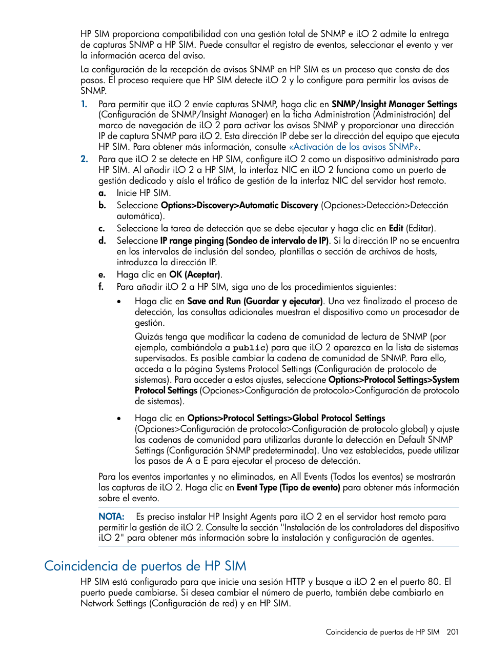 Coincidencia de puertos de hp sim | HP Integrated Lights-Out 2 User Manual | Page 201 / 250