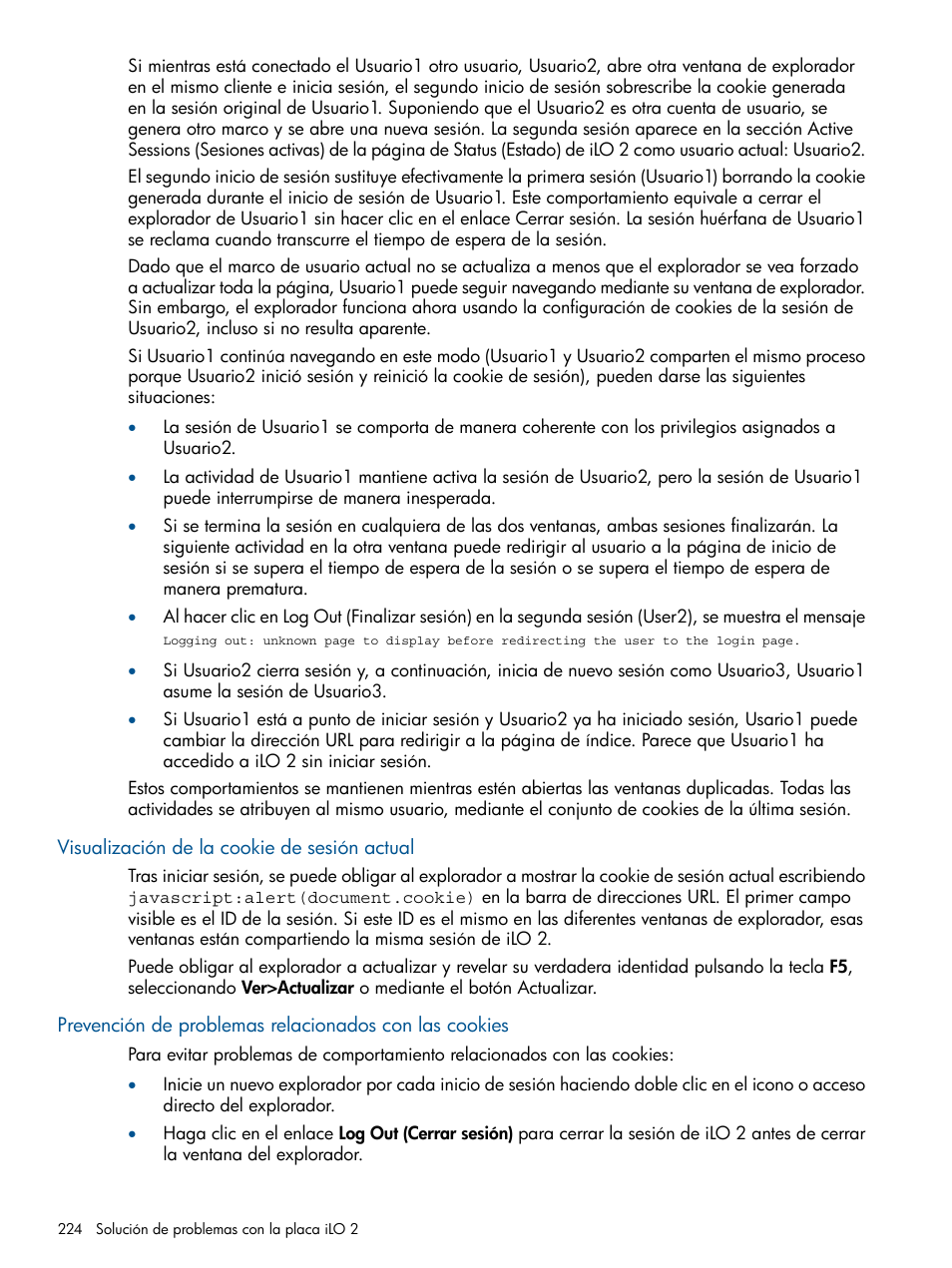 Visualización de la cookie de sesión actual | HP Integrated Lights-Out 2 User Manual | Page 224 / 250