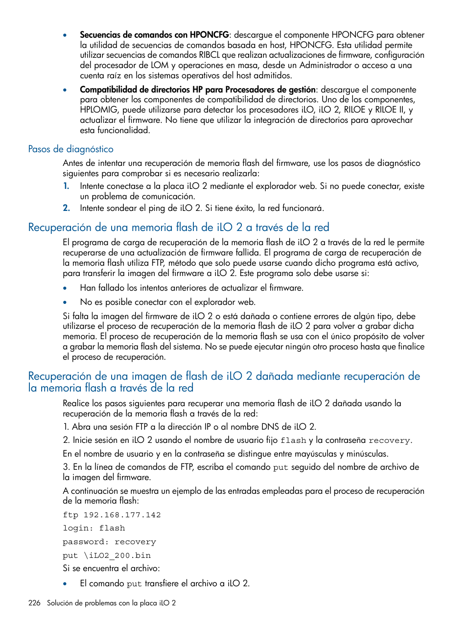 Pasos de diagnóstico | HP Integrated Lights-Out 2 User Manual | Page 226 / 250