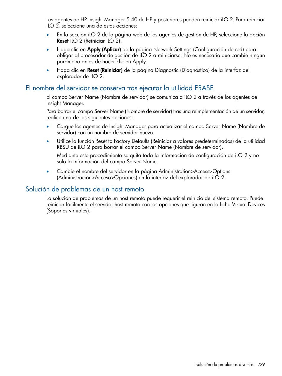 Solución de problemas de un host remoto | HP Integrated Lights-Out 2 User Manual | Page 229 / 250