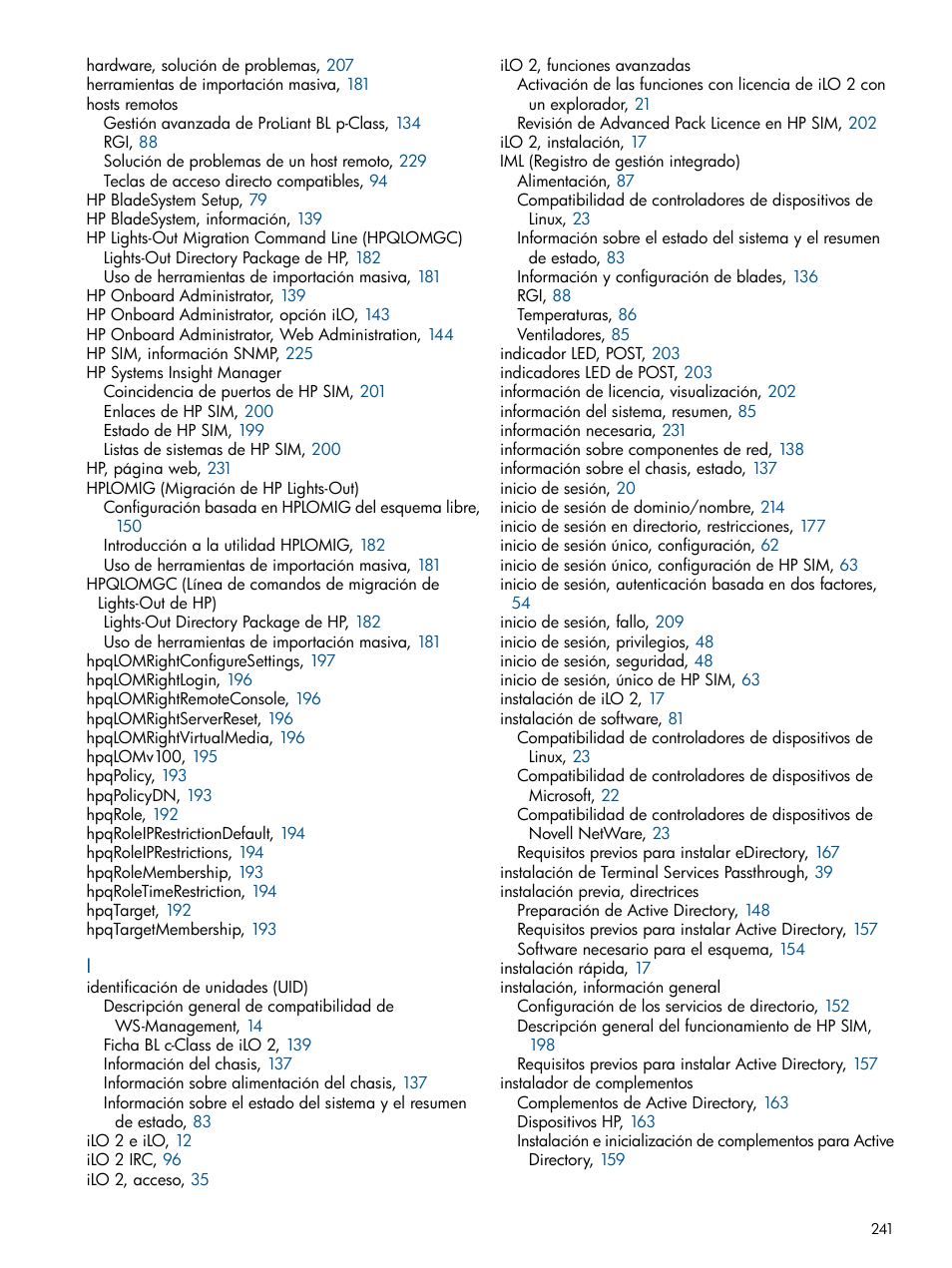 HP Integrated Lights-Out 2 User Manual | Page 241 / 250