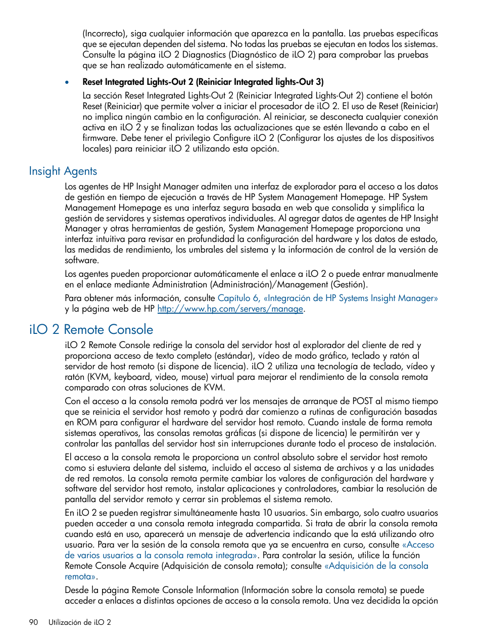 Insight agents, Ilo 2 remote console | HP Integrated Lights-Out 2 User Manual | Page 90 / 250