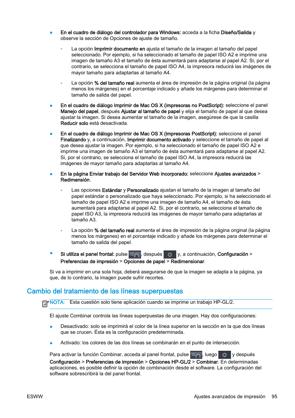 Cambio del tratamiento de las líneas superpuestas | HP eMFP HP Designjet serie T2500 User Manual | Page 105 / 322