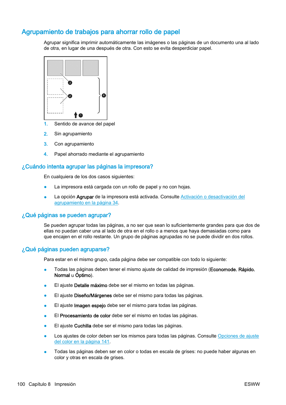 Agrupamiento de trabajos para | HP eMFP HP Designjet serie T2500 User Manual | Page 110 / 322