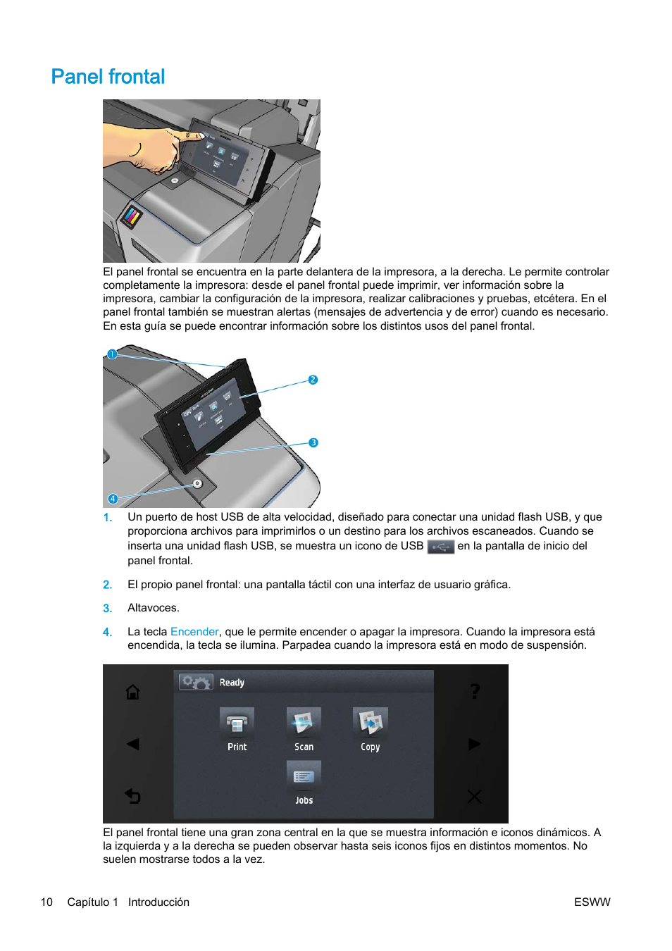 Panel frontal | HP eMFP HP Designjet serie T2500 User Manual | Page 20 / 322