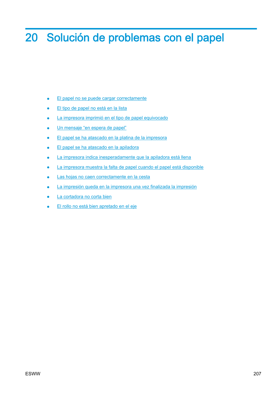 Solución de problemas con el papel, 20 solución de problemas con el papel | HP eMFP HP Designjet serie T2500 User Manual | Page 217 / 322