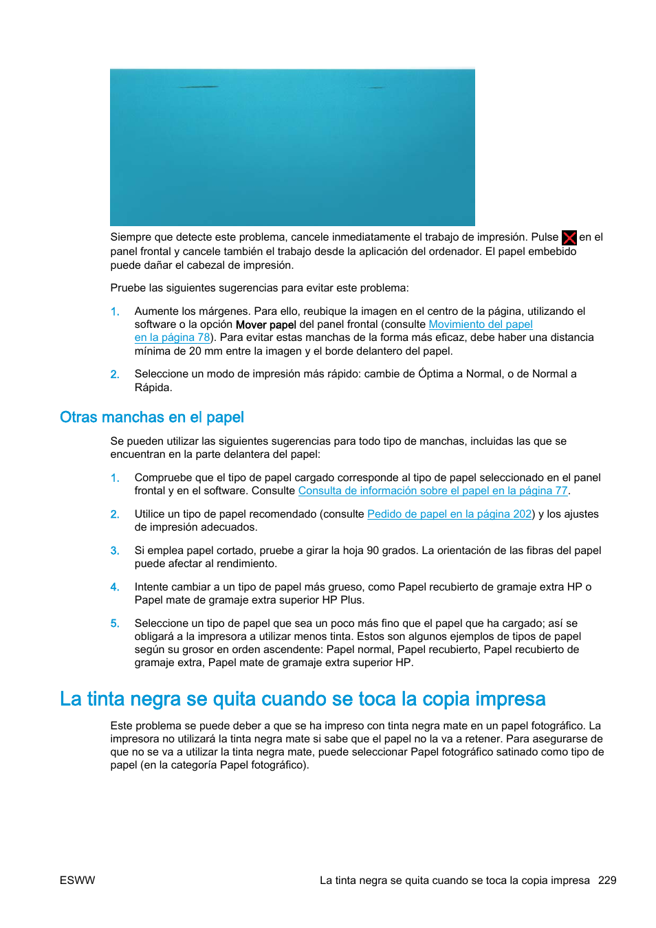 Otras manchas en el papel | HP eMFP HP Designjet serie T2500 User Manual | Page 239 / 322