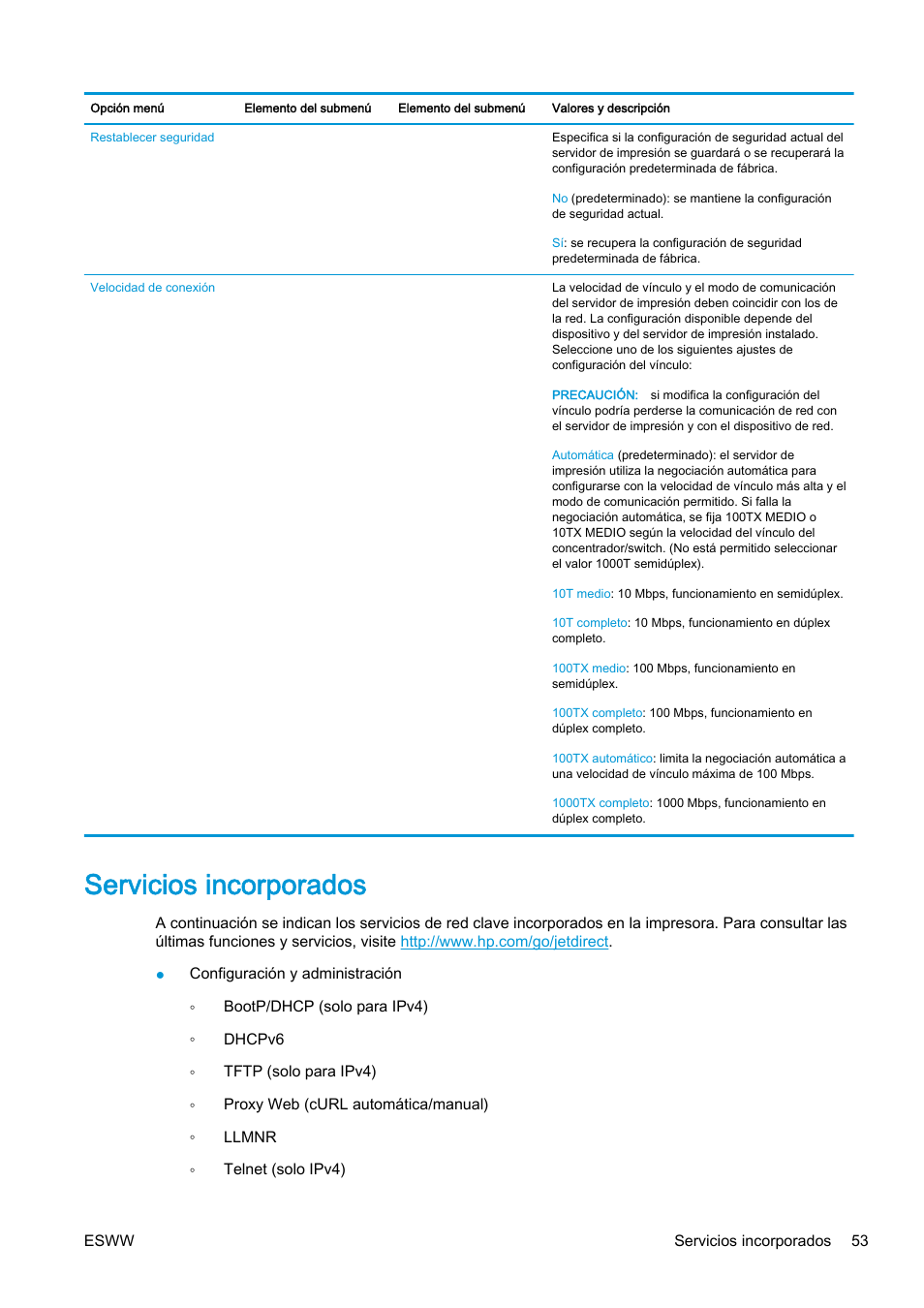 Servicios incorporados | HP eMFP HP Designjet serie T2500 User Manual | Page 63 / 322