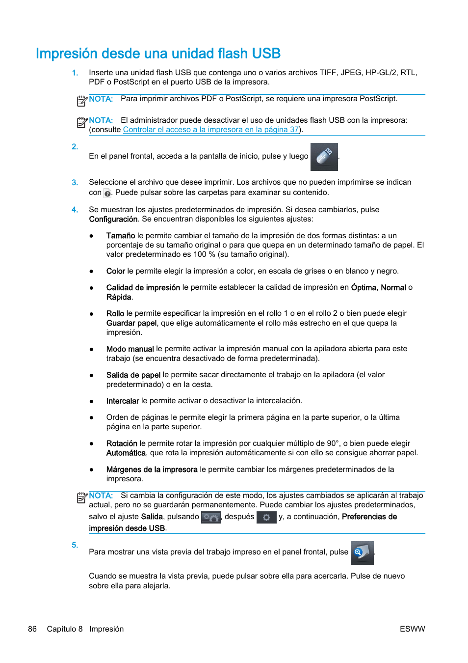 Impresión desde una unidad flash usb | HP eMFP HP Designjet serie T2500 User Manual | Page 96 / 322