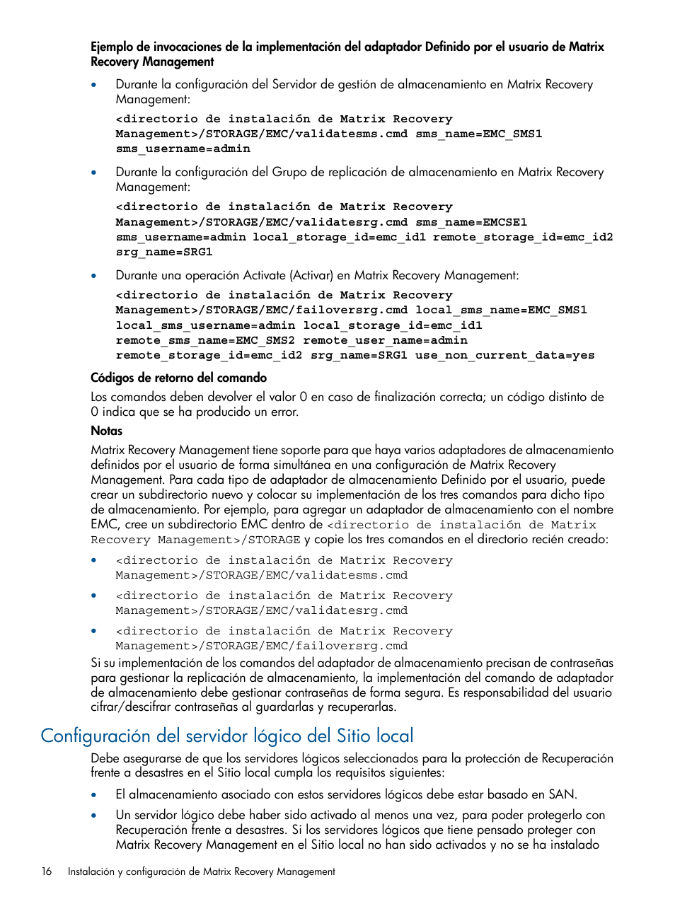 Configuración del servidor lógico del sitio local | HP Software HP Matrix Operating Environment User Manual | Page 16 / 65