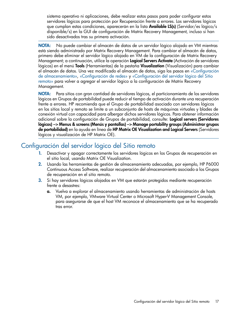 Configuración del servidor lógico del sitio remoto | HP Software HP Matrix Operating Environment User Manual | Page 17 / 65