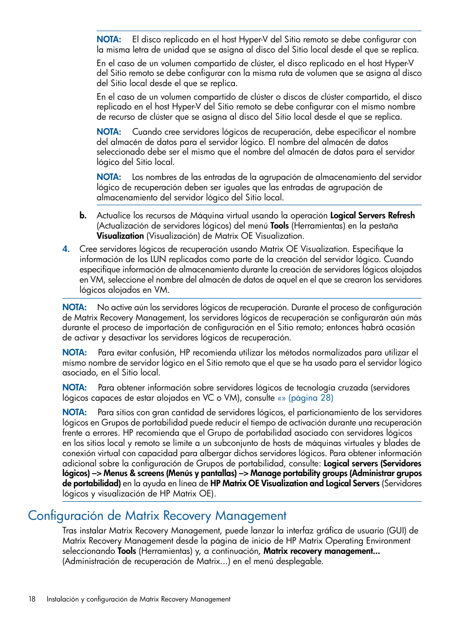 Configuración de matrix recovery management | HP Software HP Matrix Operating Environment User Manual | Page 18 / 65