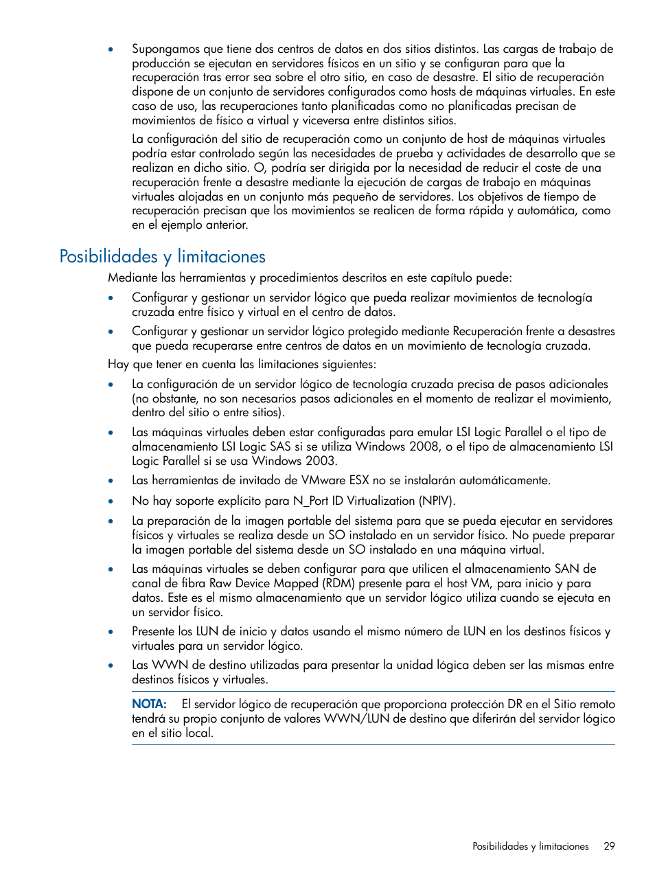 Posibilidades y limitaciones | HP Software HP Matrix Operating Environment User Manual | Page 29 / 65