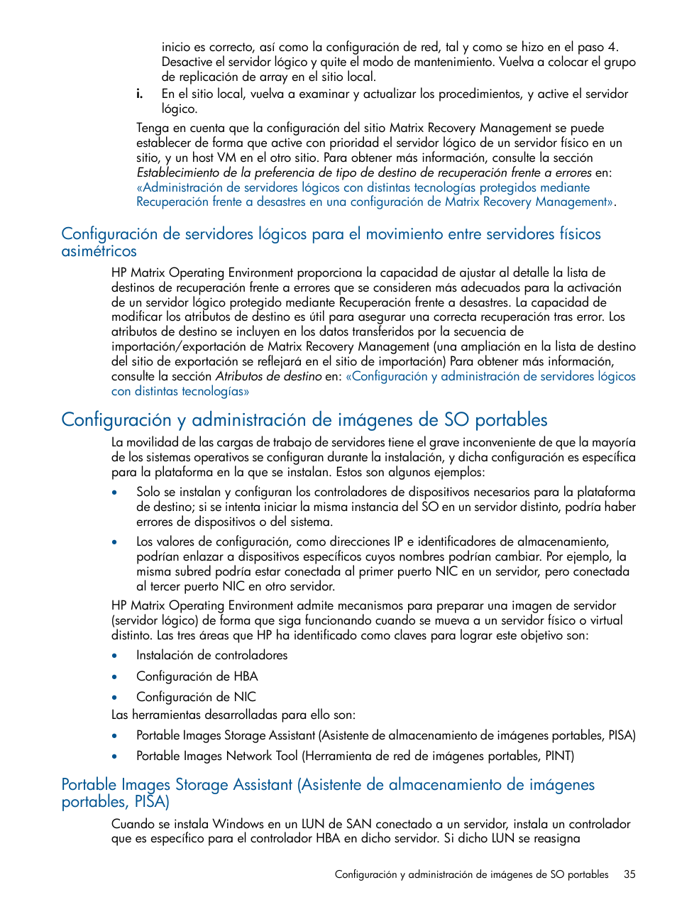 Portables, pisa), Configuración y administración de imágenes, De so portables | HP Software HP Matrix Operating Environment User Manual | Page 35 / 65