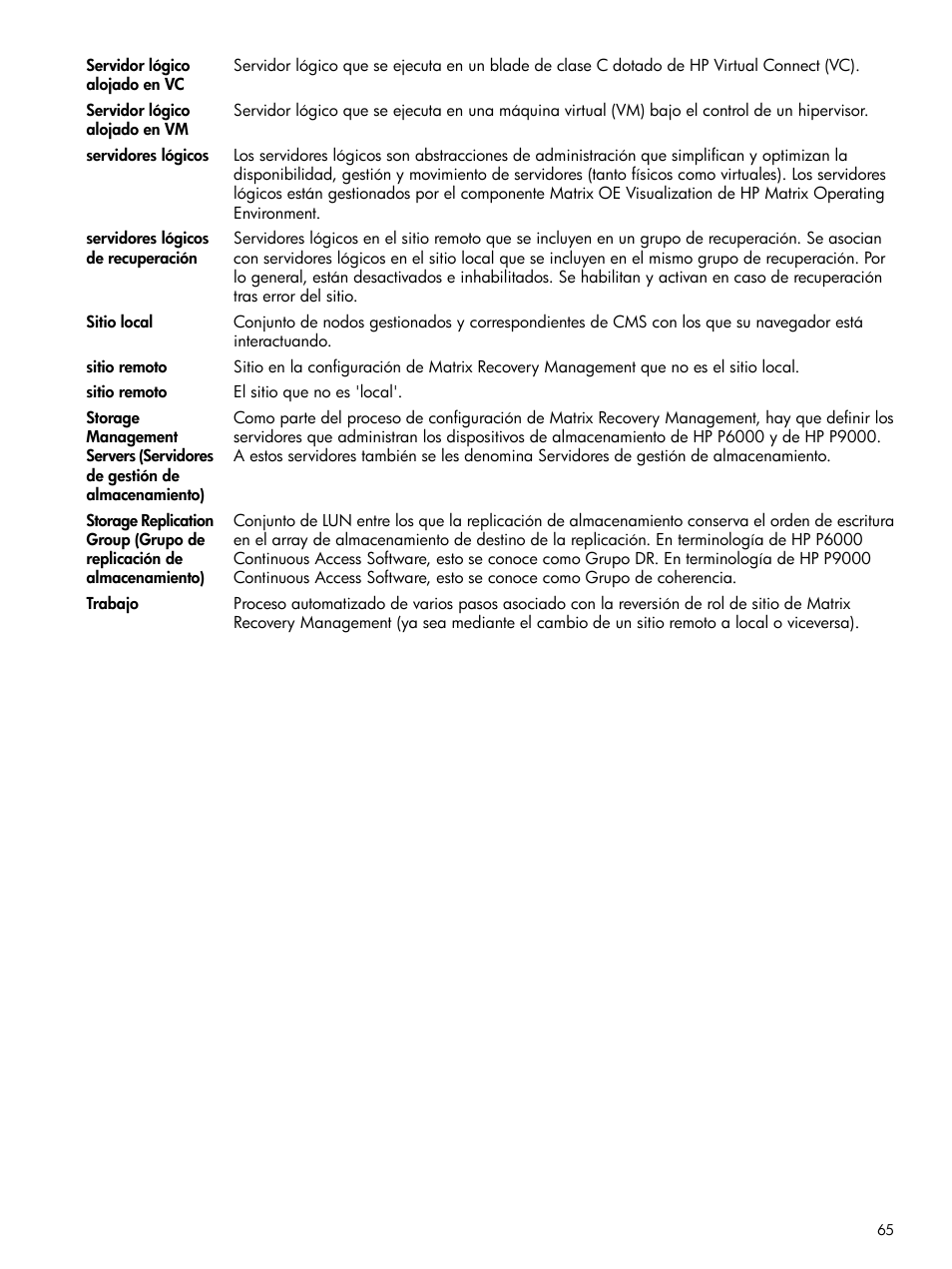 Servidores lógicos, Servidor lógico alojado en vc, Servidor lógico alojado en vm | Sitio local, Sitio remoto | HP Software HP Matrix Operating Environment User Manual | Page 65 / 65