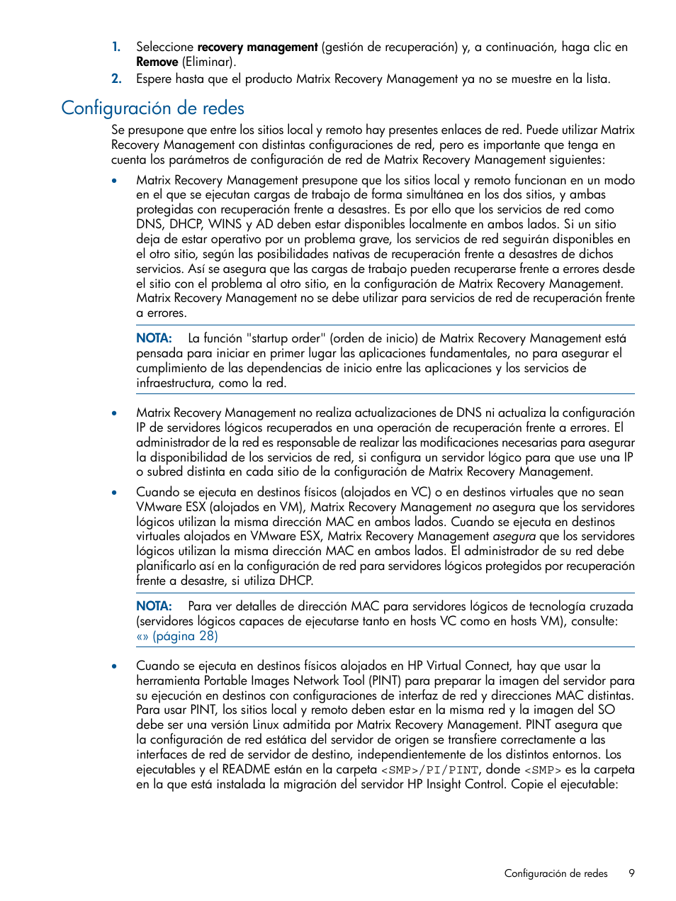 Configuración de redes | HP Software HP Matrix Operating Environment User Manual | Page 9 / 65