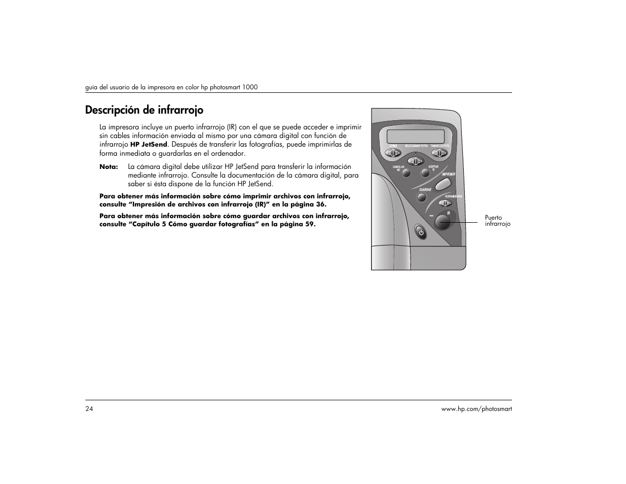 Descripción de infrarrojo | HP Impresora HP Photosmart p1000 1000 User Manual | Page 30 / 126