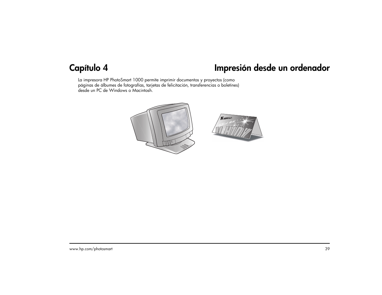 Capítulo4 impresión desde un ordenador, Capítulo 4 impresión desde un ordenador | HP Impresora HP Photosmart p1000 1000 User Manual | Page 45 / 126