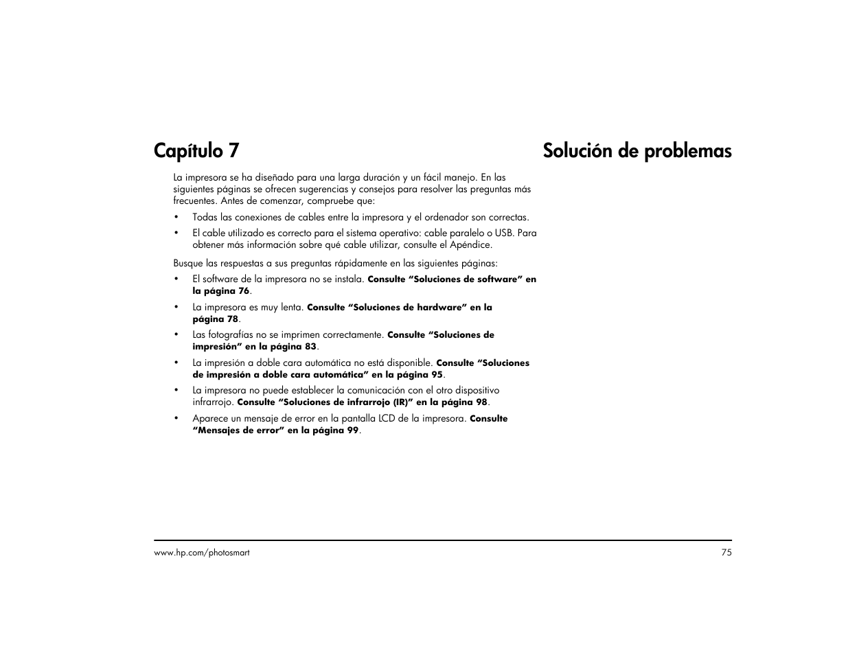 Capítulo 7 solución de problemas | HP Impresora HP Photosmart p1000 1000 User Manual | Page 81 / 126