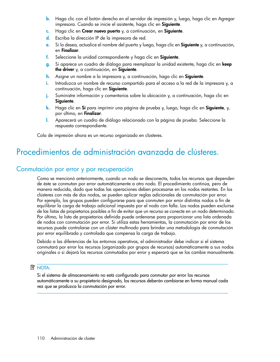 Conmutación por error y por recuperación | HP Sistemas de almacenamiento de red HP X1000 User Manual | Page 110 / 152