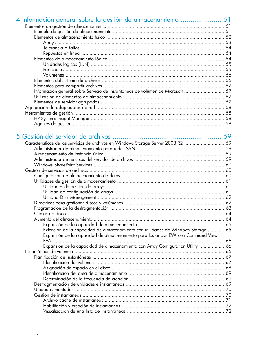 5 gestión del servidor de archivos | HP Sistemas de almacenamiento de red HP X1000 User Manual | Page 4 / 152