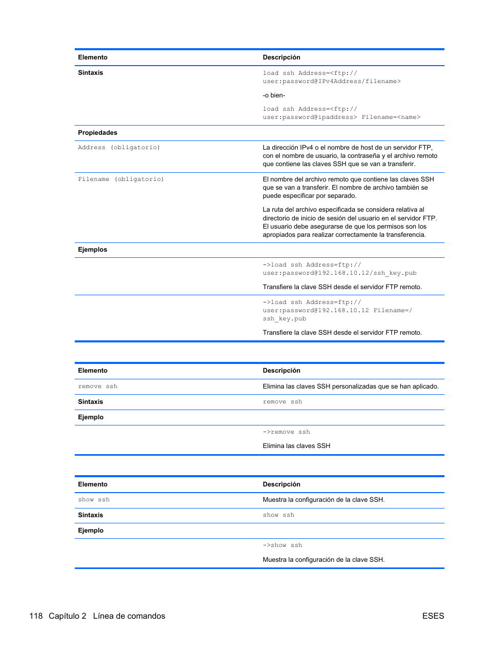 118 capítulo 2 línea de comandos eses | HP Módulo Ethernet de conexión virtual HP Flex-10 10Gb para BladeSystem clase-c User Manual | Page 125 / 221
