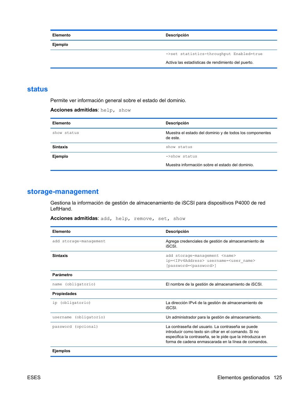 Status, Storage-management, Status storage-management | HP Módulo Ethernet de conexión virtual HP Flex-10 10Gb para BladeSystem clase-c User Manual | Page 132 / 221