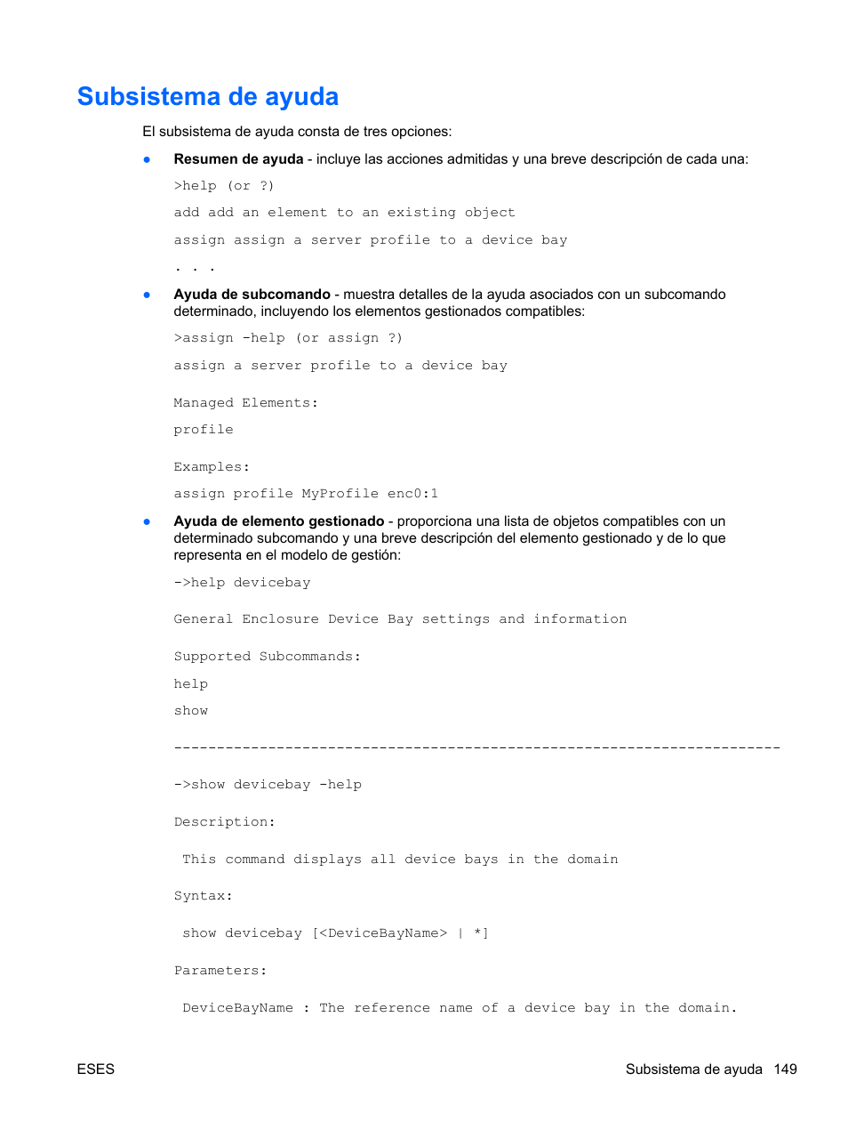 Subsistema de ayuda, Subsistema | HP Módulo Ethernet de conexión virtual HP Flex-10 10Gb para BladeSystem clase-c User Manual | Page 156 / 221