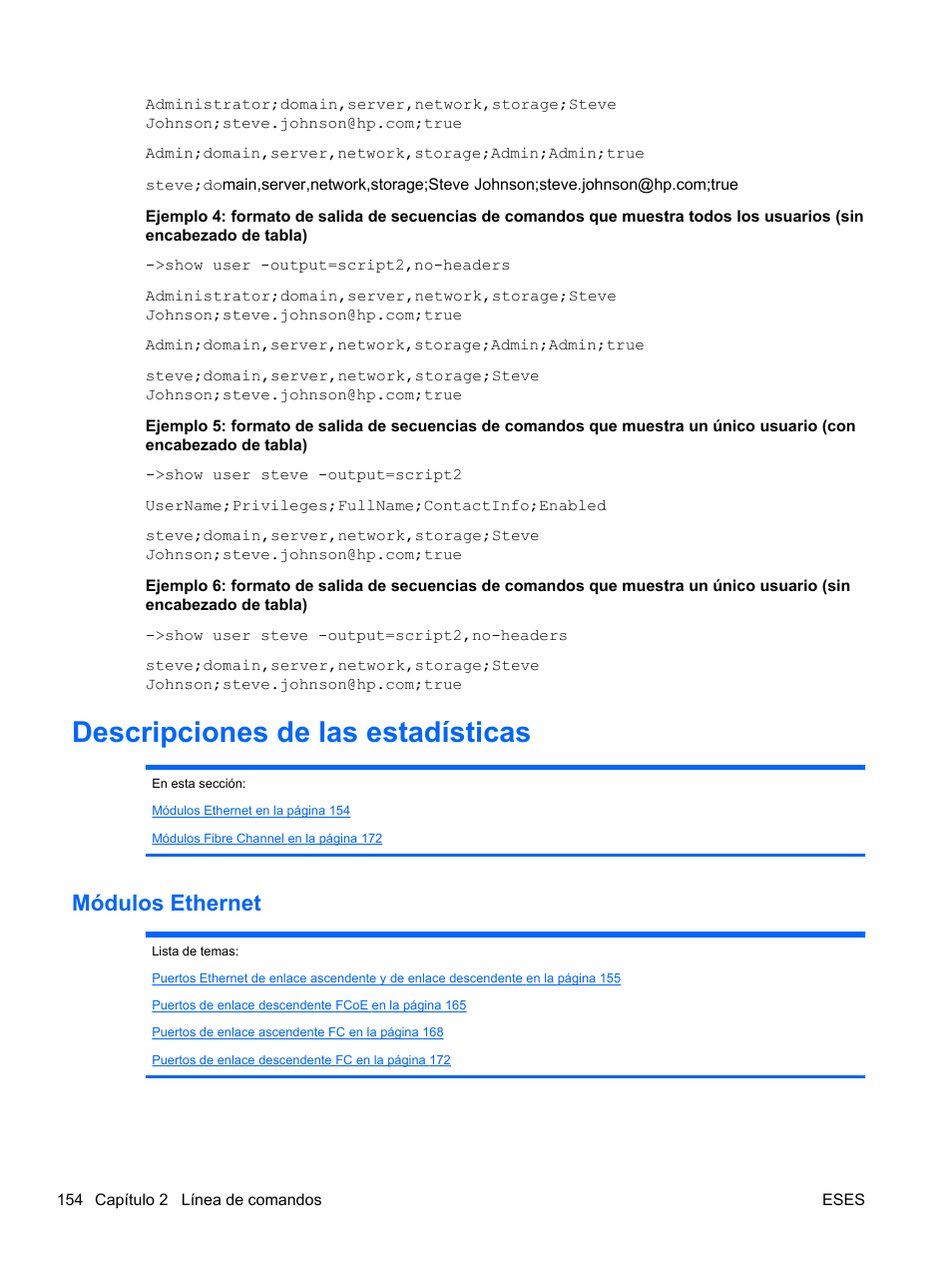 Descripciones de las estadísticas, Módulos ethernet | HP Módulo Ethernet de conexión virtual HP Flex-10 10Gb para BladeSystem clase-c User Manual | Page 161 / 221