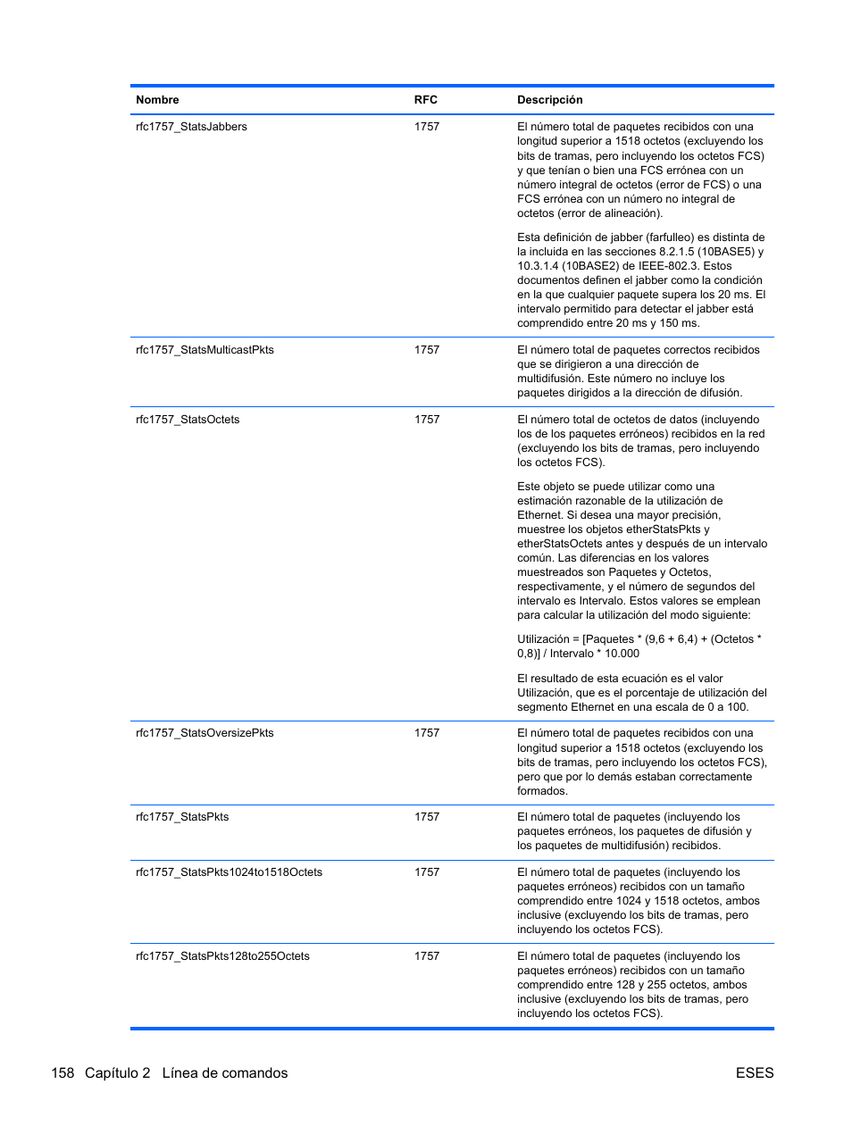 158 capítulo 2 línea de comandos eses | HP Módulo Ethernet de conexión virtual HP Flex-10 10Gb para BladeSystem clase-c User Manual | Page 165 / 221