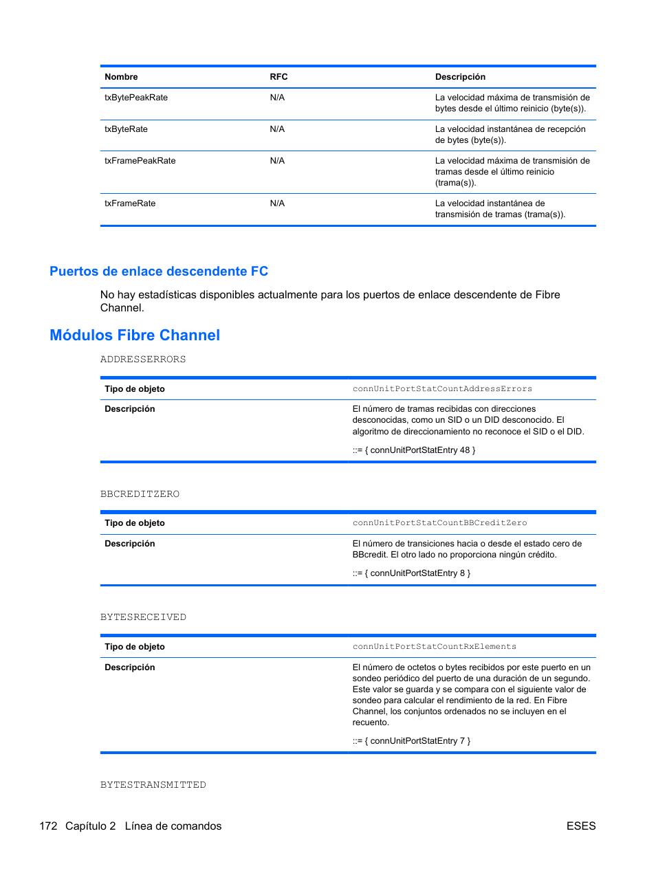 Puertos de enlace descendente fc, Módulos fibre channel | HP Módulo Ethernet de conexión virtual HP Flex-10 10Gb para BladeSystem clase-c User Manual | Page 179 / 221